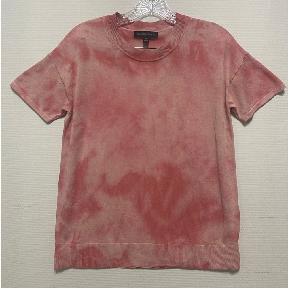 Banana Republic Medium Pink Tie-Dye Short Dolman Sleeve Top Knit